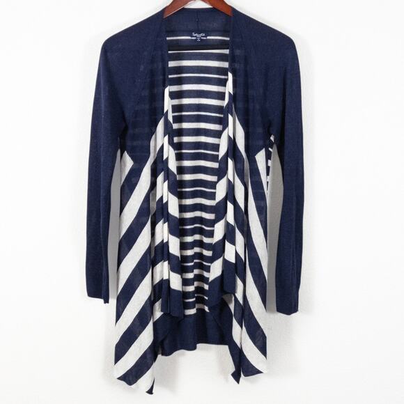 Splendid Striped Cardigan Navy White Open Front Size S Coastal Grandma - Picture 1 of 12